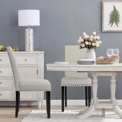 Set Of 2 Fabric Upholstered Dining Chairs With Nailhead-Light Sage