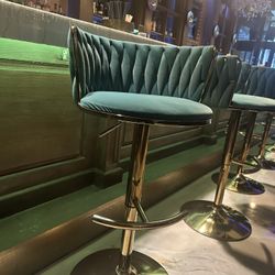 Dark Green Velvet Low Back Swivel Bar Stool 