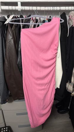 Pink One-Shoulder Ruched Midi Dress