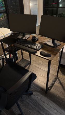 Sturdy Office Desk Black/Chestnut (29.5” H x 39.5” L x  19.75” W)