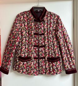 Xueyinhu Down Quilted Floral Jacket Velvet Frog Closure Mandarin Puffer Coat S M