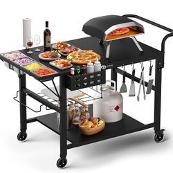 Leteuke Pizza Oven Table, Grill Cart Table for Blackstone Griddle, Outdoor Pizza Oven Stand Fits Ninja, Cuisinart, Gozney, Solo Stove, BBQ Prep Tables