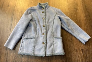 LL Bean Light Blue Shearling Trim Jacket