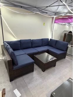 New 7 Pieces Wicker Outdoor Patio Furniture set Sectional Sofa Set ottoman table
