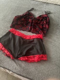 Black and Red Lace Lingerie Set