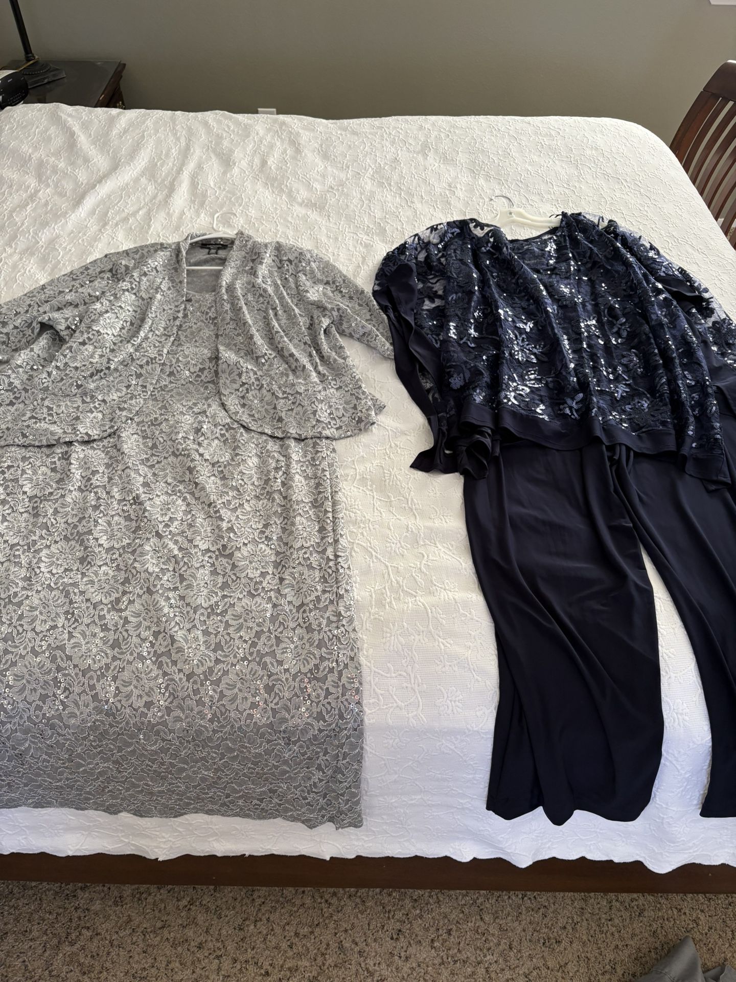 Blue Suit (size 20), Gray Dress (size 22)