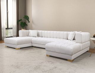 IVORY VELVET DOUBLE CHAISE SECTIONAL