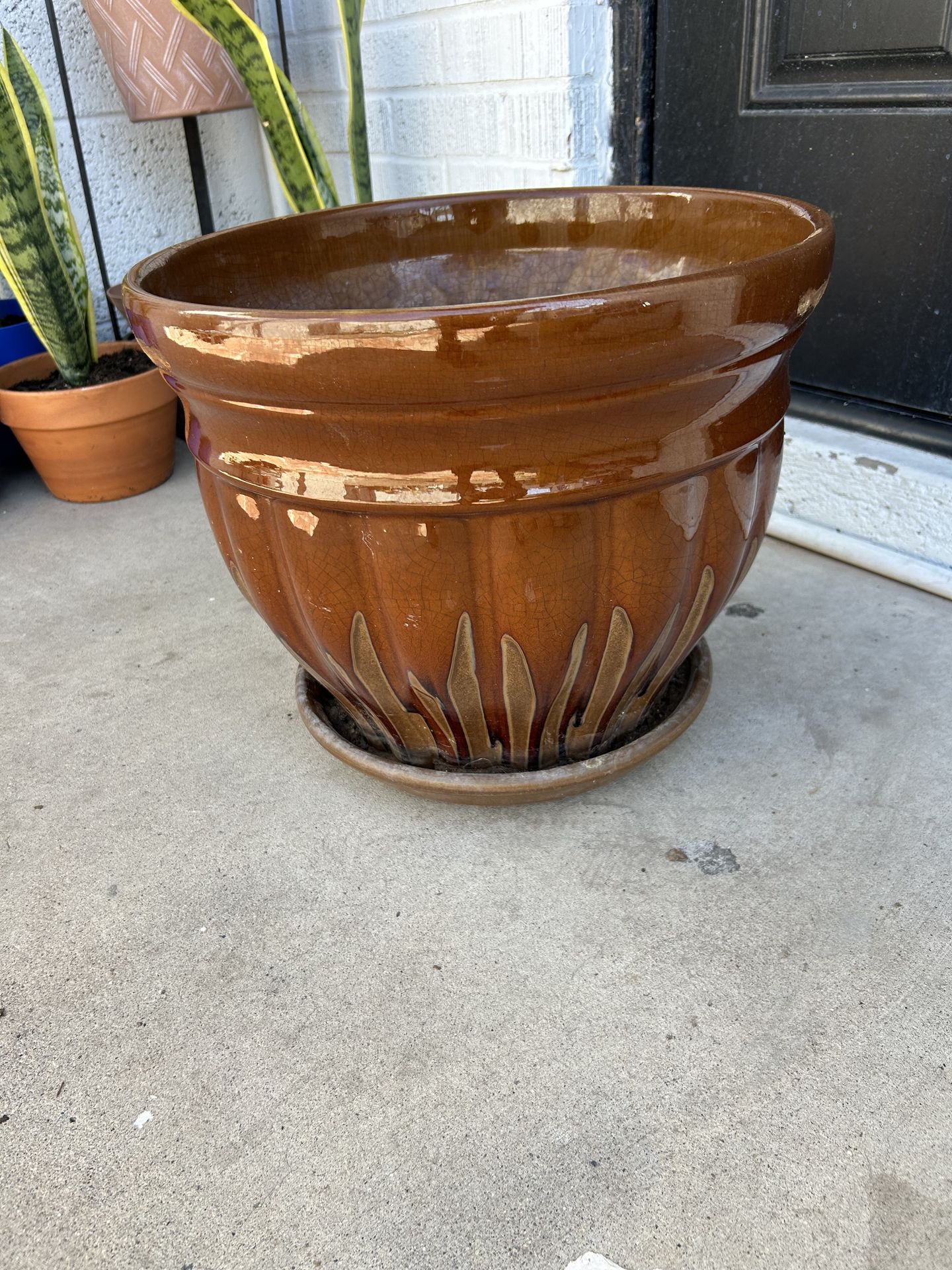 Pots planters ceramic 13 inches tall 15 inches long