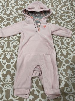 Carter’s Brand Light Pink Bodysuit With Open Feet Button Enclosures And Hoodie For Infant Baby Girl Size Newborn