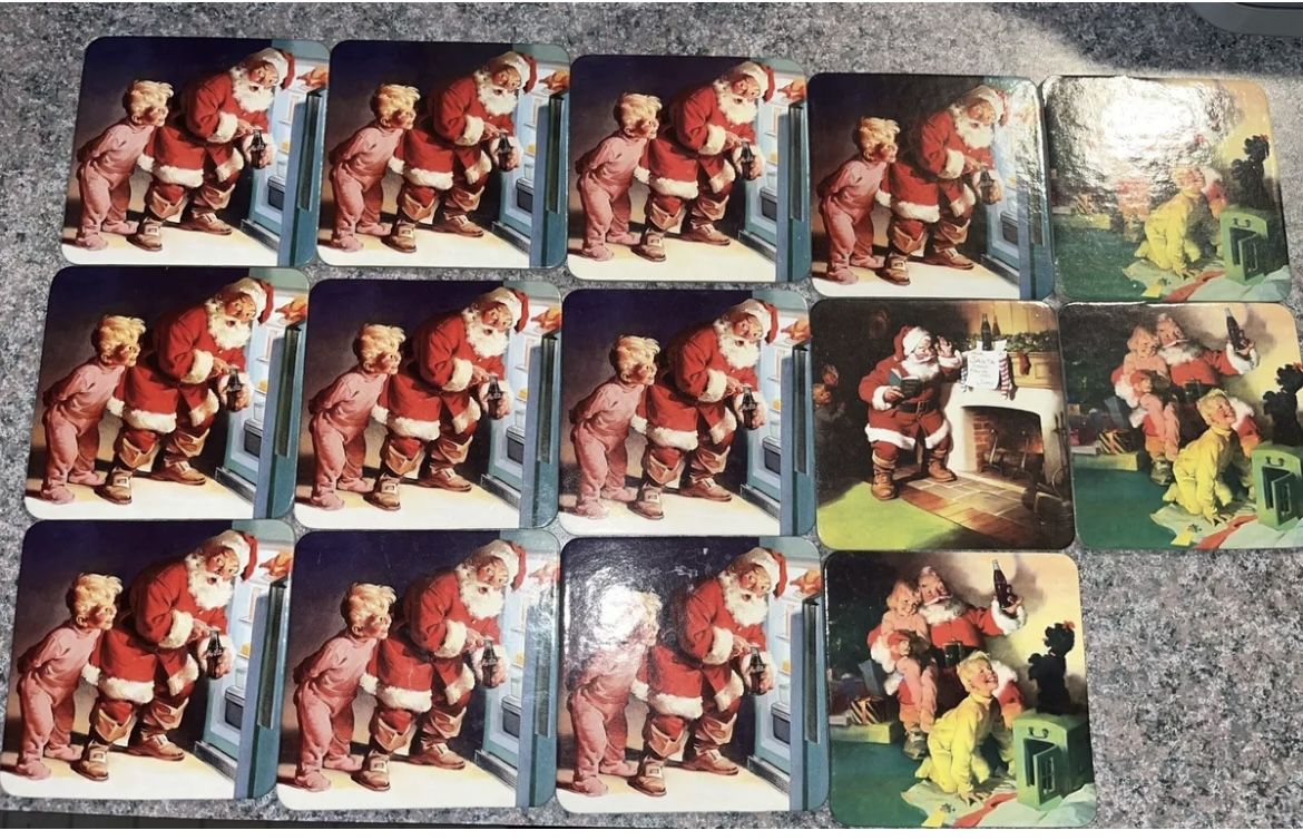 Coca Cola Coke Vintage Christmas Coasters Santa Claus Cork Backing Set Of 14
