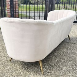 Modway Opportunity Vertical Channel Tufted Curved Velvet Sofa Couch Pink/Peach 3