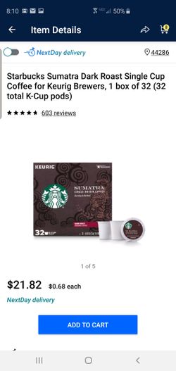 Starbucks Sumatra Dark Roast Single Cup Coffee for Keurig Brewers, 1 box of 32 (32 total K-Cup pods)