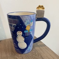 Christmas In July! Blue Snowman Coffee Cup.