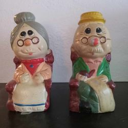 Vintage Old Couple Chalkware Coin Banks