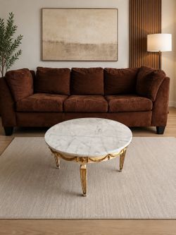 Elegant Round Marble Top Coffee Table with Gold Carved Details negotiable