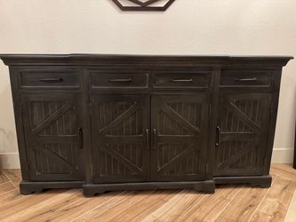 Farmhouse Style Dark Wood Sideboard Buffet Cabinet