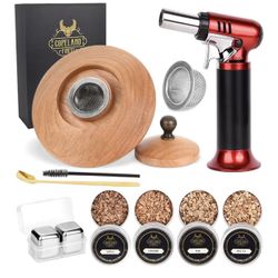 Cocktail Whiskey Smoker Kit, Old Fashioned Drink Smoker Infuser with 4 Wood Chips, Whiskey Smoker Kit with Torch, Gift for Whiskey Cocktail Lover, Men