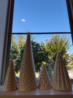 Crate & Barrel Ceramic Christmas Tree Luminaries – Set of 4, White Porcelain