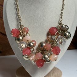 New York & Company Pink, Coral Beaded Gold Necklace