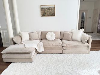 Beige sectional with Ottoman