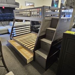 Super Deal Brand New Twin/ Full Bunkbed With Staircase Storage 2 Underbed Drawers & Mattress Ortho Bamboo $799