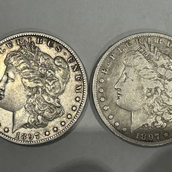 Two 1897-O Morgan 90% Silver Dollars 