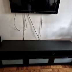 Black TV Stand with Frosted Glass Drawers