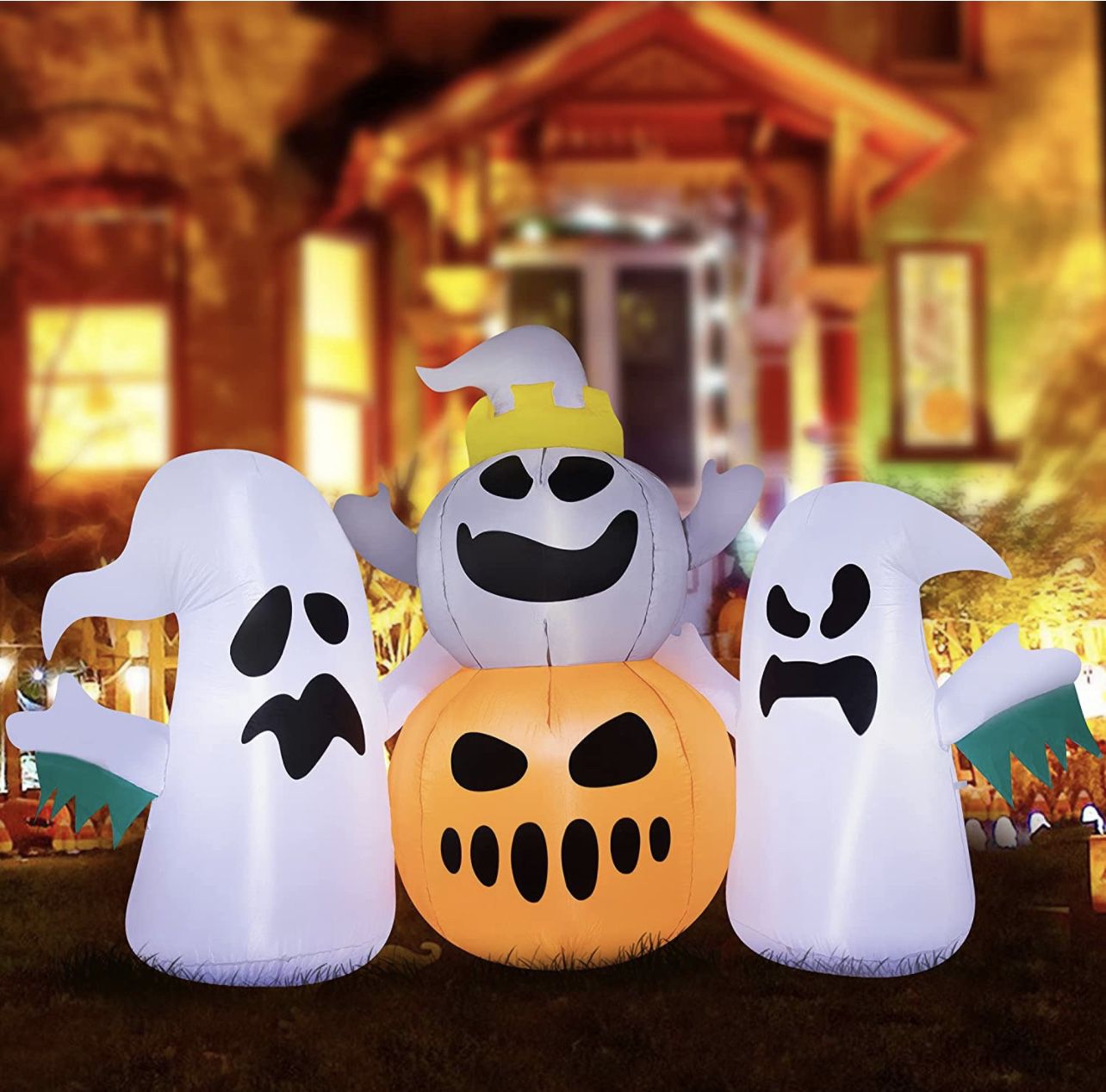 8 FT Halloween Inflatables 3 Little Ghosts with Pumpkins Outdoor Halloween Decorations