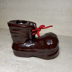 Vintage Mid Century Ceramic Work Boot With Red Cloth Lace