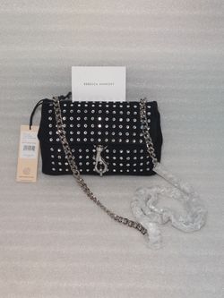 Rebecca Minkoff Designer Crossbody Bag Purse. Authentic. Brand New With Tags. Black Suede. Clear Crystals. Women's Handbag 