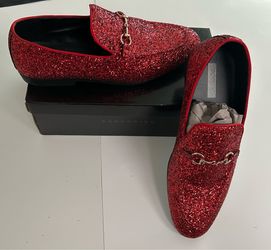 Red glittered dress shoes size 14