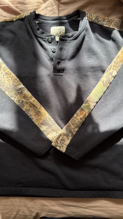 Cabelas Henley Pullover Vintage Button Up Camo Camouflage Stripe XXL 