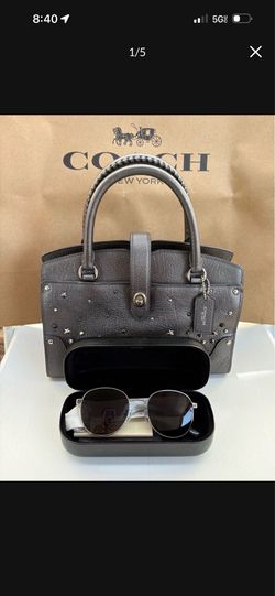 Coach Mercer Satchel 24 Star Rivets Metallic  NWT Details Metallic grain leather Inside zip and multifunction pockets Center zip compartment Turnlock 