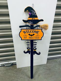 Halloween Witch Yard Stake Sign “Welcome My Pretties” 🧙♀️🔮✨