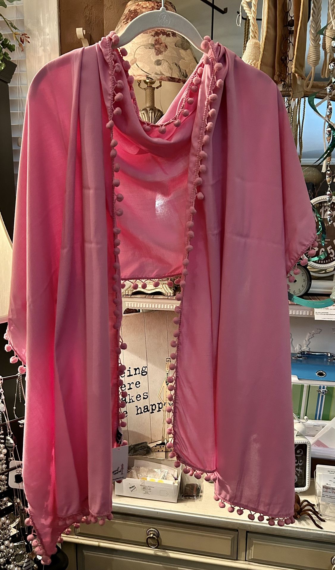 New April Marin Pink Pom Pom Scarf