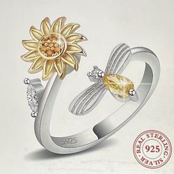 Sterling Silver Been Sunflower Fidget Spinner Ring 