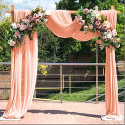 FUHSY Wedding Arch Draping Fabric Peach Pink Chiffon Fabric Drapes 20FT 1 Panel Sheer Curtains Wedding Arch Backdrop For Party Ceiling Decorations Wed