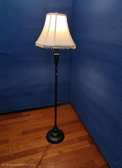 Vintage Style Black Metal Floor Lamp Pleated Bell Shade Beaded Fringe Accent