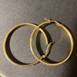 Gold plated over stainless steel rhinestone hoop earrings 