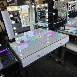 Super Deal Vanity 2 Drawers RGB Light, Type C Outlet, Hollywood Mirror W/ RGB LIGHT $439