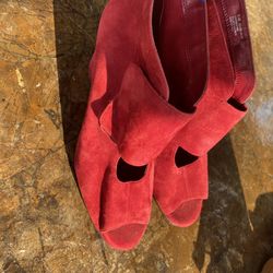 Aerosoles Womens ‘Sound Wave’ Peep Toe Cut Out Wedge Bootie Sz 9.5 Suede Red