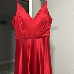 Sequin Hearts: Long Red Satin Dress