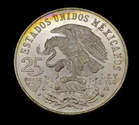 1968 Mexico 25 Pesos Silver • Olympic Aztec Dancer  Attractive Natural Toning BU
