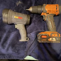 Ridgid  18v Drill And Full Battery. Everstart Flood Light