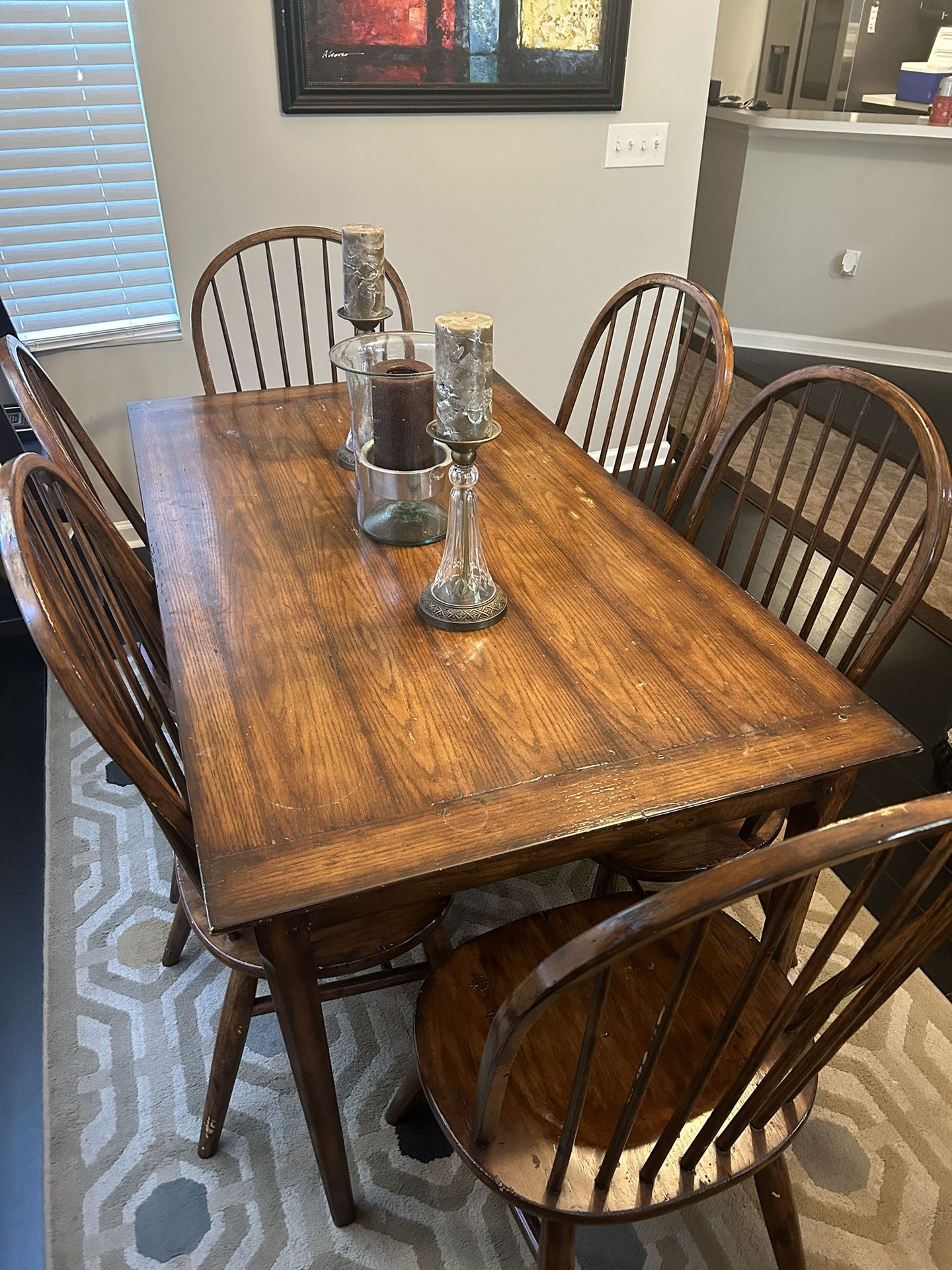 Wood Kitchen Table With Six All Wooden Chairs