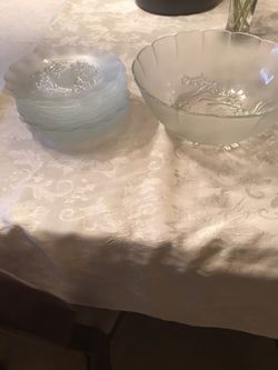 Glass bowl and plates