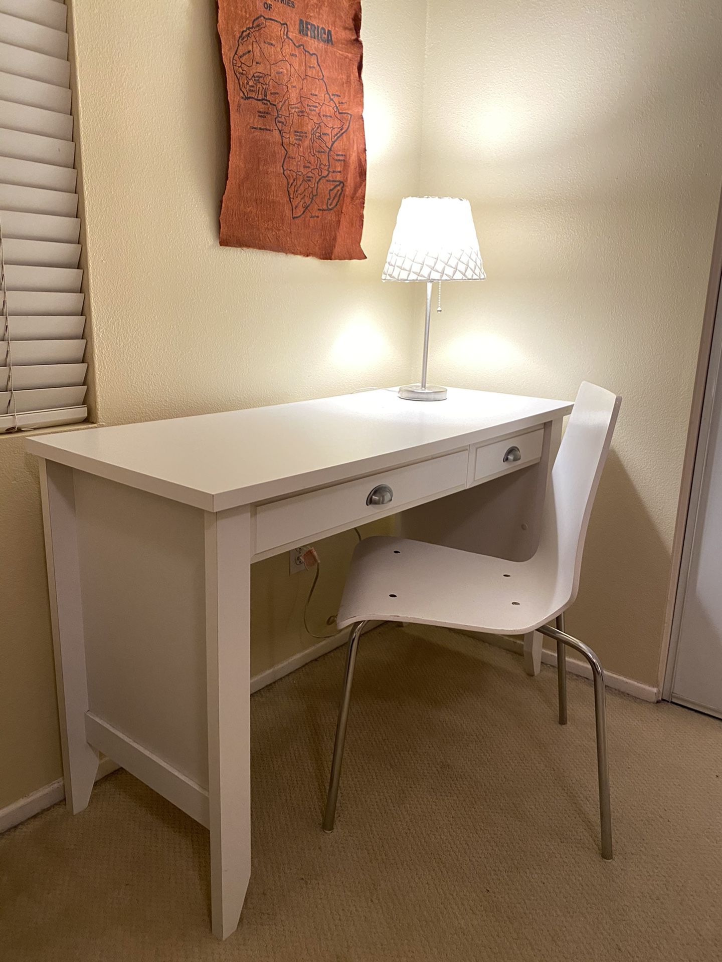 White Desk, Chair, & Lamp