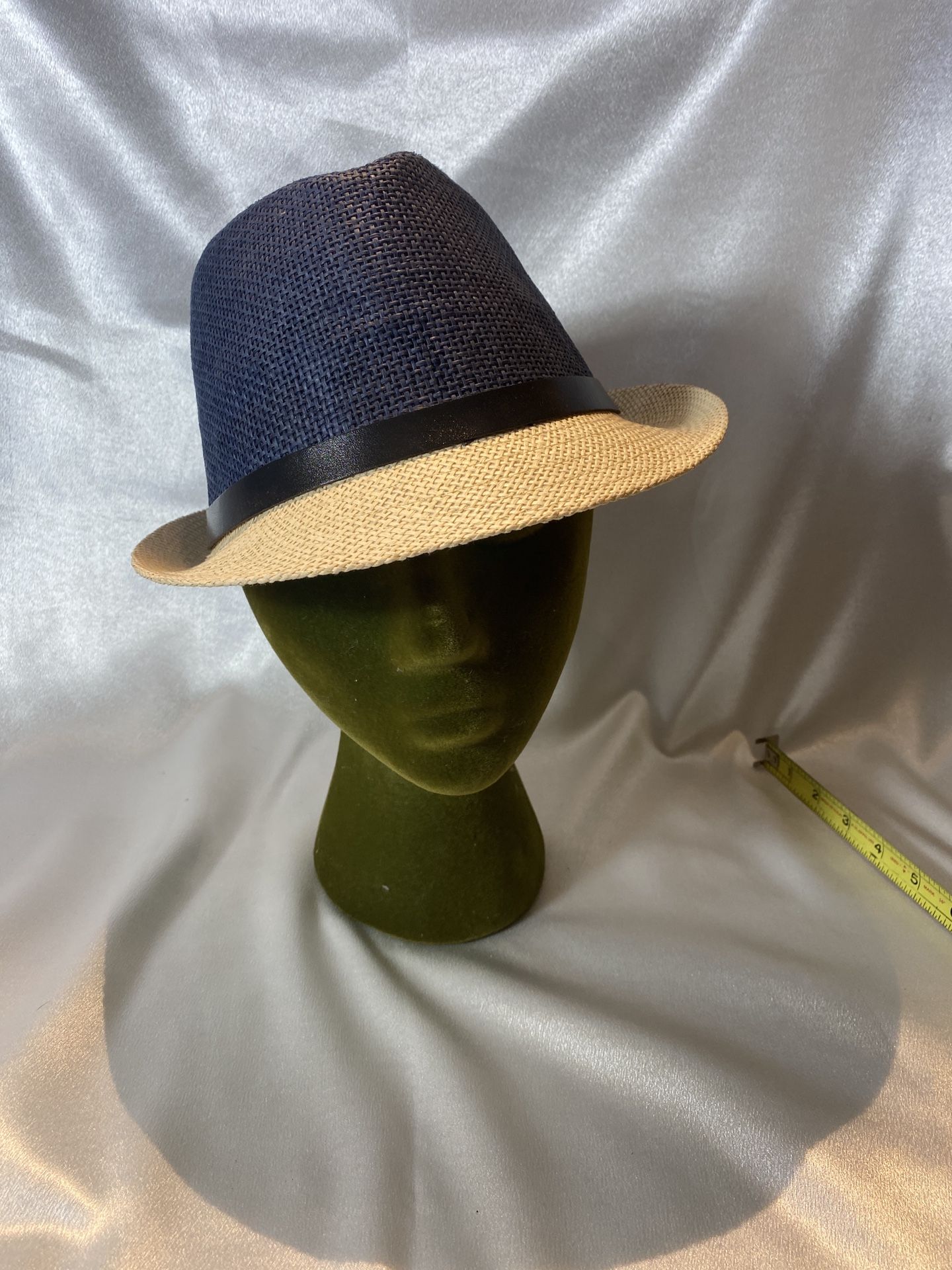 Navy & Tan Fedora Hat w/ Black Band - Unisex M