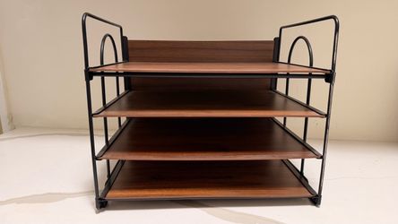 4-Tier Wood & Metal Desk Organizer / Paper Tray