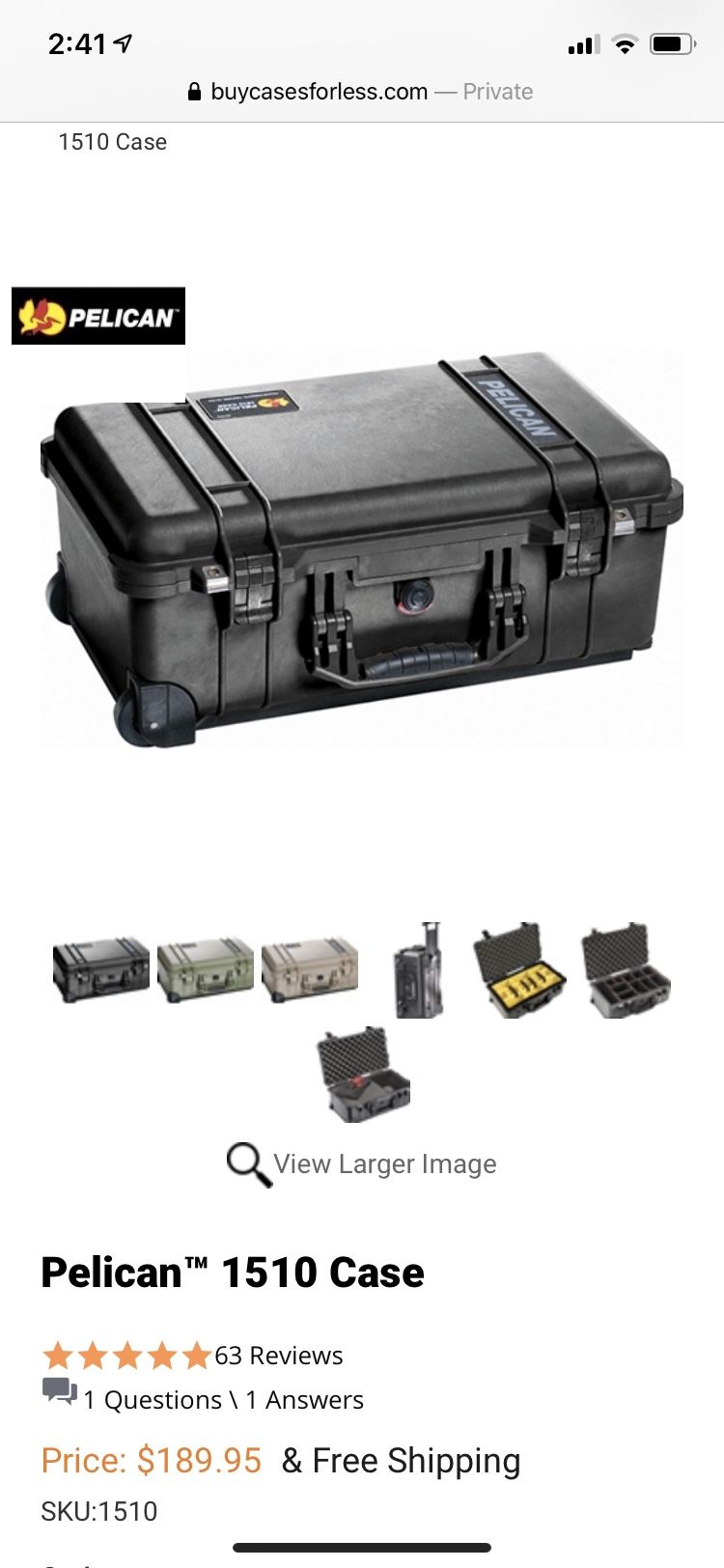 Brand new PELICAN 1510 HARD CASE - with foam. NEW .